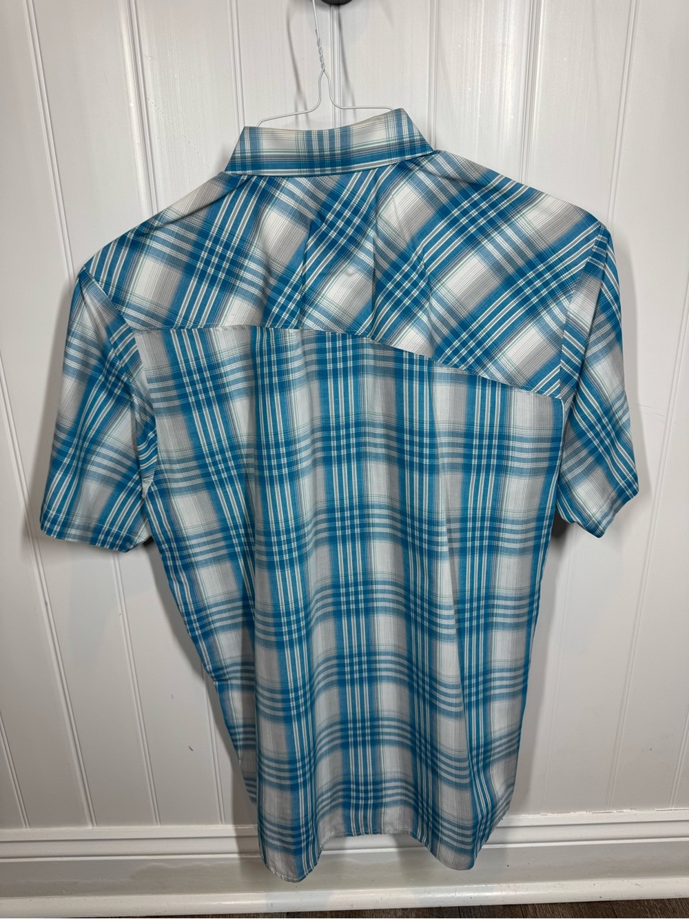 Volcom Men's Teal and White Plaid Short-Sleeve Button-Down Shirt SZ L - Picture 3 of 7